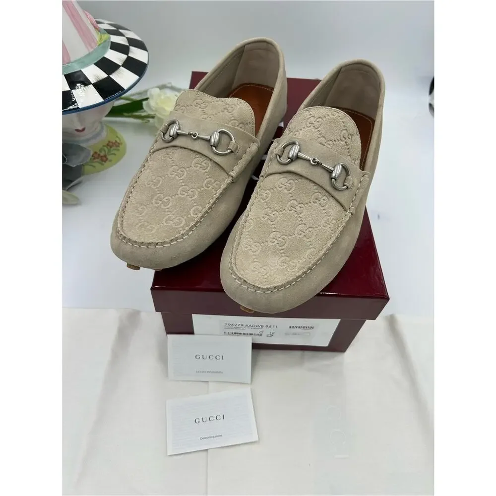 Men's Gucci GG embossed suede Driver loafers size 12 fits 12.5 US made in Italy